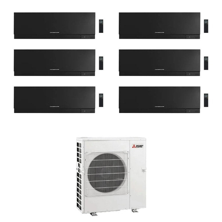 Mitsubishi 6-fach-Split-Klimagerät MSZ-EF Kirigamine Zen, Wandgerät, Inverter, WLAN, Schwarz – Außengerät R32 12 kW, Innengeräte 9000+9000+9000+9000+12000+15000 BTU MXZ-6F120VF+MSZ-EF[25|25|25|25|35|42]VGKB