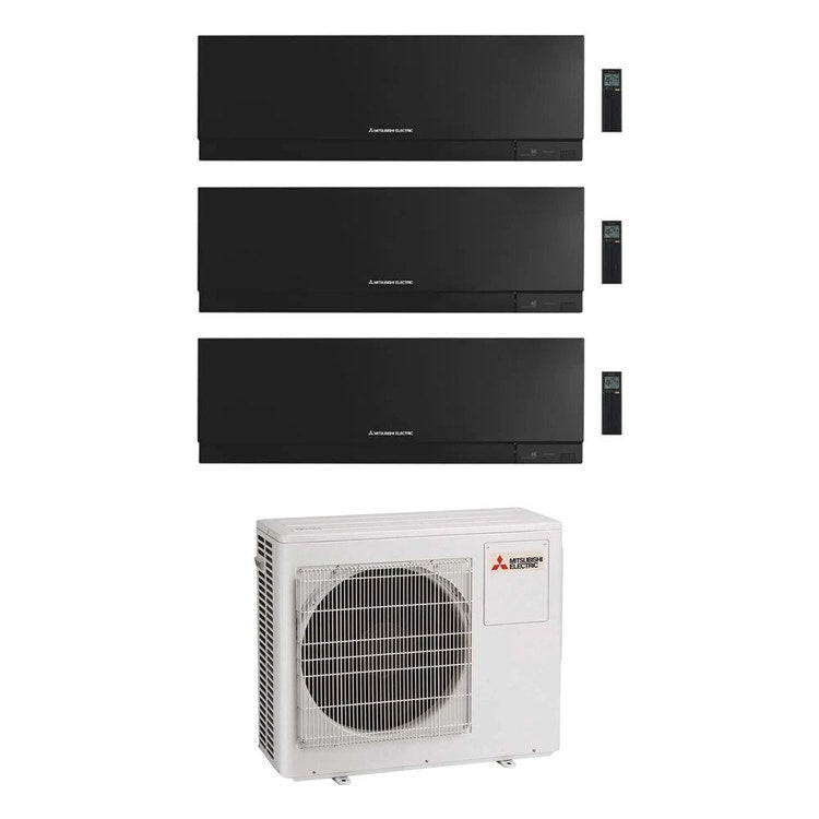 Mitsubishi 3-fach-Split-Klimagerät MSZ-EF Kirigamine Zen, Wandgerät, Inverter, WLAN, Schwarz – Außengerät R32 10,2 kW, Innengeräte 7000+9000+9000 BTU MXZ-5F102VF+MSZ-EF[22|25|25]VGKB