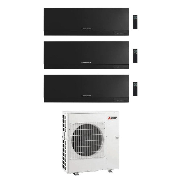 Mitsubishi 3-fach-Split-Klimagerät MSZ-EF Kirigamine Zen, Wandgerät, Inverter, WLAN, Schwarz – Außengerät R32 8,3 kW, Innengeräte 7000+15000+15000 BTU MXZ-4F83VFHZ+MSZ-EF[22|42|42]VGKB