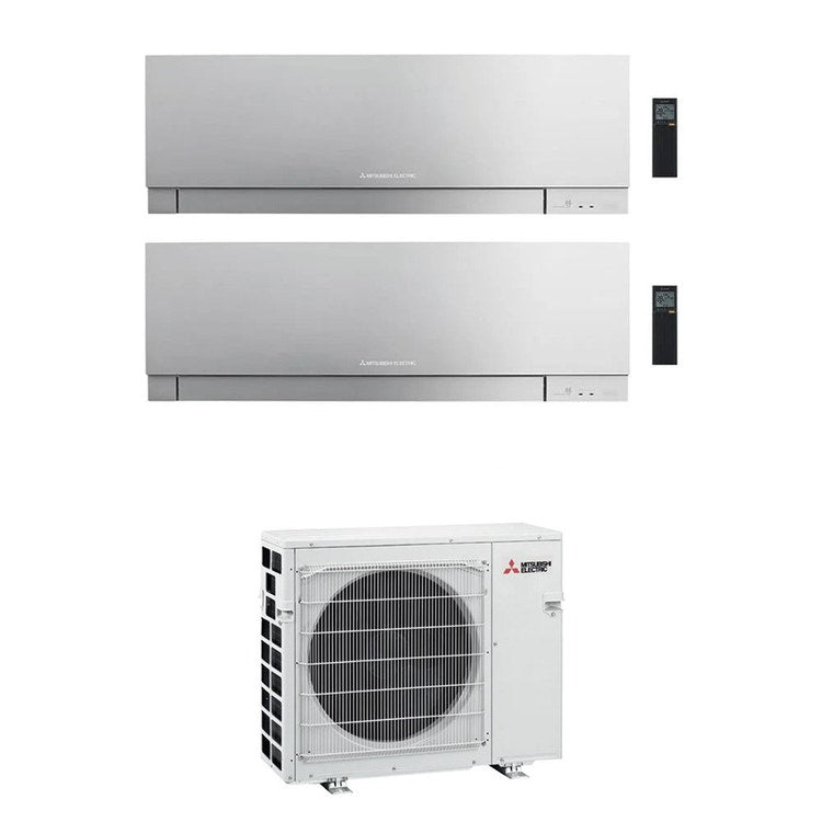 Mitsubishi 2-fach-Split-Klimagerät MSZ-EF Kirigamine Zen, Wandgerät, Inverter, WLAN, Silber – Außengerät VFHZ R32 5,3 kW, Innengeräte 9000+12000 BTU MXZ-2F53VFHZ+MSZ-EF[25|35]VGKS