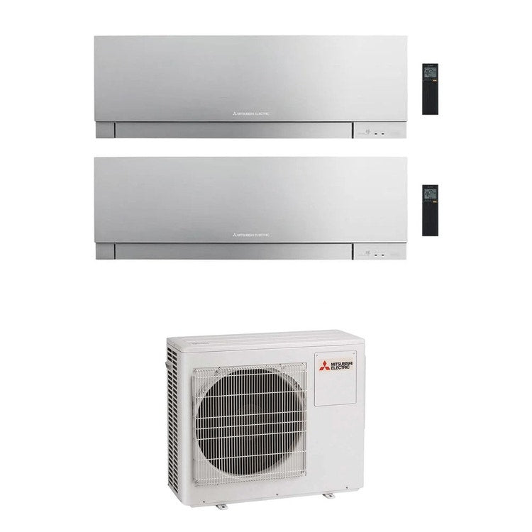 Mitsubishi 2-fach-Split-Klimagerät MSZ-EF Kirigamine Zen, Wandgerät, Inverter, WLAN, Silber – Außengerät R32 6,8 kW, Innengeräte 9000+18000 BTU MXZ-3F68VF+MSZ-EF[25|50]VGKS
