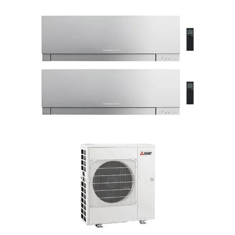 Mitsubishi 2-fach-Split-Klimagerät MSZ-EF Kirigamine Zen, Wandgerät, Inverter, WLAN, Silber – Außengerät R32 8,3 kW, Innengeräte 7000+12000 BTU MXZ-4F83VFHZ+MSZ-EF[22|35]VGKS