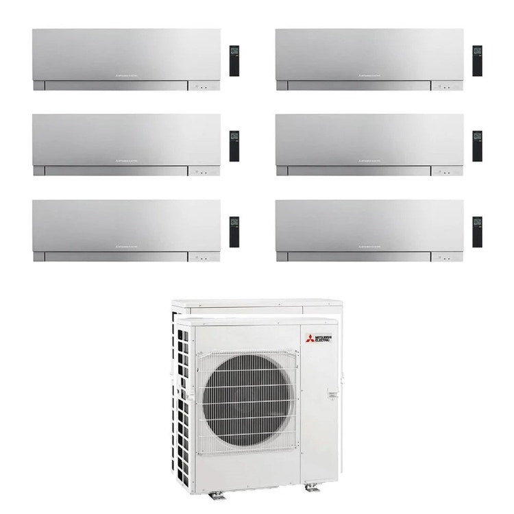 Mitsubishi 6-fach-Split-Klimagerät MSZ-EF Kirigamine Zen, Wandgerät, Inverter, WLAN, Silber – Außengerät R32 12 kW, Innengeräte 7000+7000+7000+7000+12000+18000 BTU MXZ-6F120VF+MSZ-EF[22|22|22|22|35|50]VGKS
