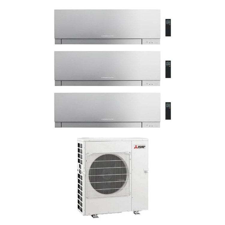 Mitsubishi 3-fach-Split-Klimagerät MSZ-EF Kirigamine Zen, Wandgerät, Inverter, WLAN, Silber – Außengerät R32 8,3 kW, Innengeräte 7000+9000+18000 BTU MXZ-4F83VFHZ+MSZ-EF[22|25|50]VGKS