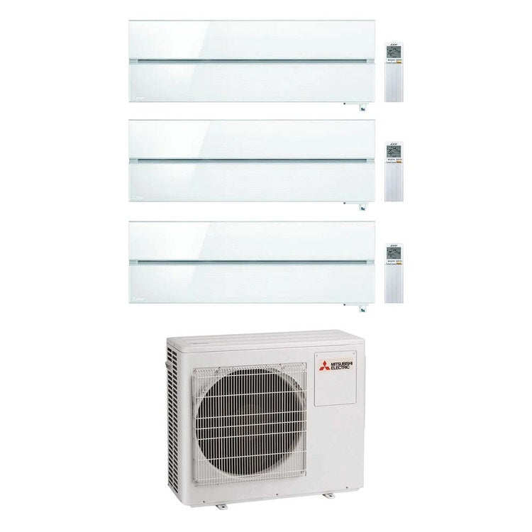Mitsubishi 3-fach-Split-Klimagerät MSZ-LN Kirigamine Style, Wandgerät, Inverter, WLAN, Pearl White – Außengerät R32 7,2 kW, Innengeräte 9000+18000+18000 BTU MXZ-4F72VF+MSZ-LN[25|50|50]VG2V