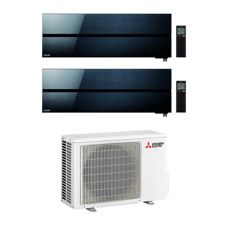 Mitsubishi 2-fach-Split-Klimagerät MSZ-LN Kirigamine Style, Wandgerät, Inverter, WLAN, Schwarz – Außengerät R32 4,2 kW, Innengeräte 9000+9000 BTU MXZ-2F42VF-2x-MSZ-LN25VGB