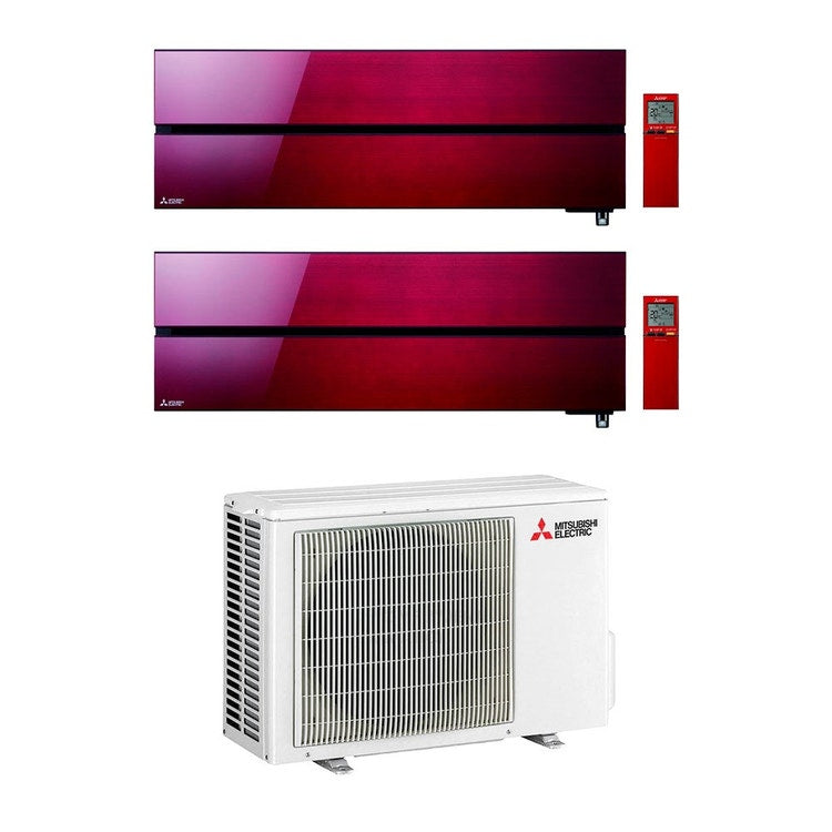 Mitsubishi 2-fach-Split-Klimagerät MSZ-LN Kirigamine Style, Wandgerät, Inverter, WLAN, Rot – Außengerät R32 3,3 kW, Innengeräte 9000+9000 BTU MXZ-2F33VF-2xMSZ-LN25VGR