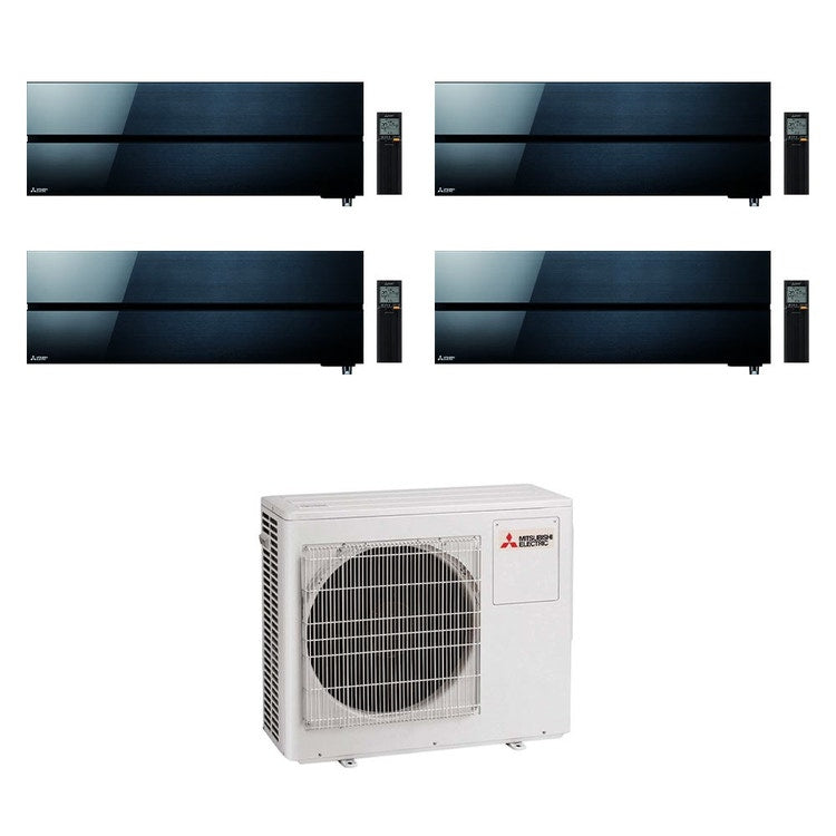 Mitsubishi 4-fach-Split-Klimagerät MSZ-LN Kirigamine Style, Wandgerät, Inverter, WLAN, Schwarz – Außengerät R32 7,2 kW, Innengeräte 9000+9000+12000+12000 BTU MXZ-4F72VF+MSZ-LN[25|25|35|35]VGB