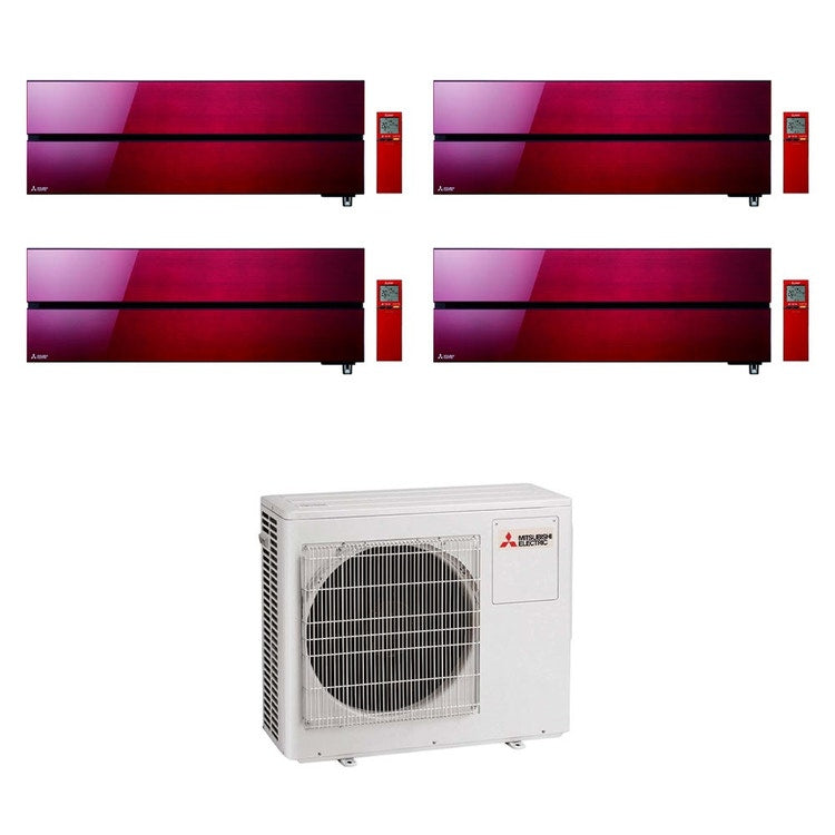 Mitsubishi 4-fach-Split-Klimagerät MSZ-LN Kirigamine Style, Wandgerät, Inverter, WLAN, Rot – Außengerät R32 8 kW, Innengeräte 9000+9000+9000+12000 BTU MXZ-4F80VF2+MSZ-LN[25|25|25|35]VGR