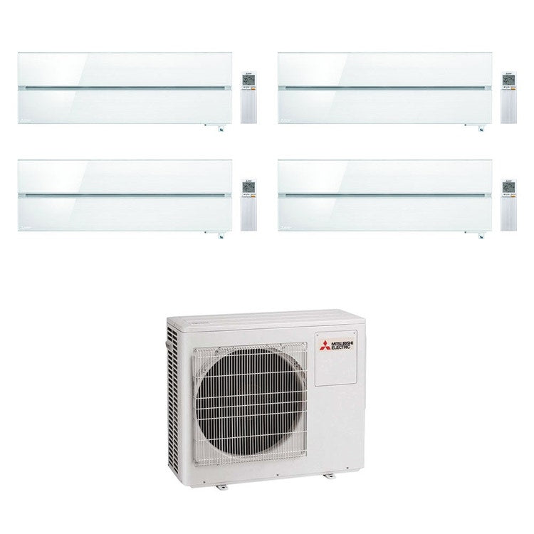 Mitsubishi 4-fach-Split-Klimagerät MSZ-LN Kirigamine Style, Wandgerät, Inverter, WLAN, Weiß – Außengerät R32 7,2 kW, Innengeräte 9000+9000+9000+18000 BTU MXZ-4F72VF+MSZ-LN[25|25|25|50]VGV