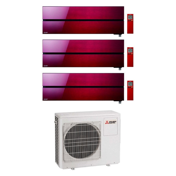 Mitsubishi 3-fach-Split-Klimagerät MSZ-LN Kirigamine Style, Wandgerät, Inverter, WLAN, Rot – Außengerät R32 6,8 kW, Innengeräte 12000+12000+18000 BTU MXZ-3F68VF+MSZ-LN[35|35|50]VGR
