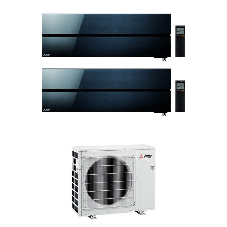 Mitsubishi 2-fach-Split-Klimagerät MSZ-LN Kirigamine Style, Wandgerät, Inverter, WLAN, Onyx Black – Außengerät VFHZ R32 5,3 kW, Innengeräte 9000+12000 BTU MXZ-2F53VFHZ+MSZ-LN[25|35]VG2B