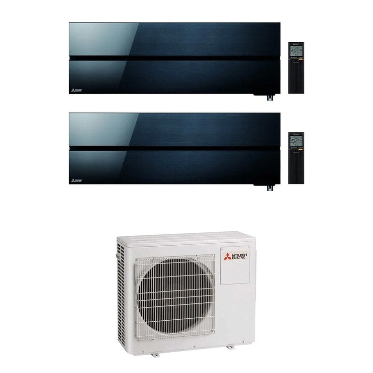 Mitsubishi 2-fach-Split-Klimagerät MSZ-LN Kirigamine Style, Wandgerät, Inverter, WLAN, Onyx Black – Außengerät R32 5,4 kW, Innengeräte 18000+18000 BTU MXZ-3F54VF+MSZ-LN[50|50]VG2B