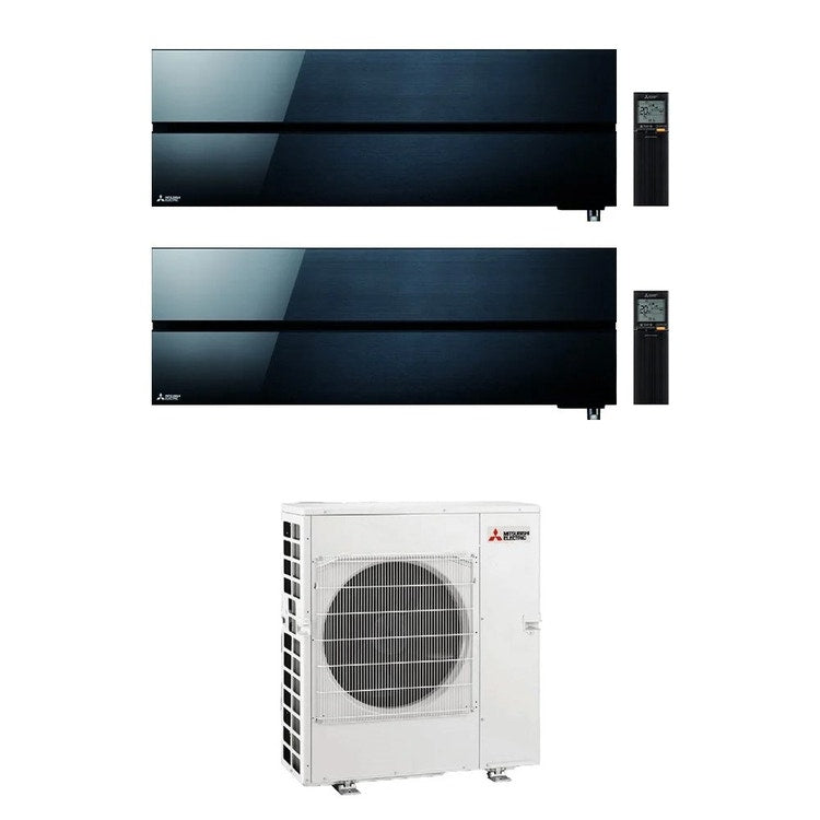 Mitsubishi 2-fach-Split-Klimagerät MSZ-LN Kirigamine Style, Wandgerät, Inverter, WLAN, Onyx Black – Außengerät R32 8,3 kW, Innengeräte 9000+18000 BTU MXZ-4F83VFHZ+MSZ-LN[25|50]VG2B