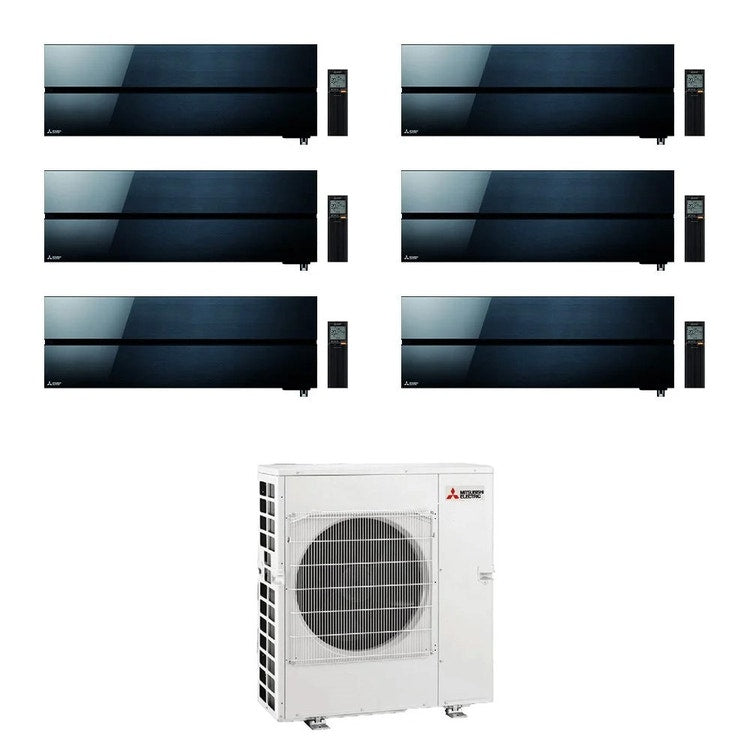 Mitsubishi 6-fach-Split-Klimagerät MSZ-LN Kirigamine Style, Wandgerät, Inverter, WLAN, Onyx Black – Außengerät R32 12 kW, Innengeräte 9000+9000+9000+12000+12000+12000 BTU MXZ-6F120VF+MSZ-LN[25|25|25|35|35|35]VG2B