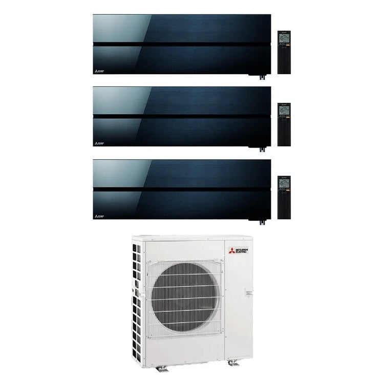 Mitsubishi 3-fach-Split-Klimagerät MSZ-LN Kirigamine Style, Wandgerät, Inverter, WLAN, Onyx Black – Außengerät R32 8,3 kW, Innengeräte 12000+18000+18000 BTU MXZ-4F83VFHZ+MSZ-LN[35|50|50]VG2B