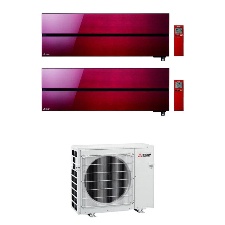 Mitsubishi 2-fach-Split-Klimagerät MSZ-LN Kirigamine Style, Wandgerät, Inverter, WLAN, Ruby Red – Außengerät VFHZ R32 5,3 kW, Innengeräte 9000+9000 BTU MXZ-2F53VFHZ+MSZ-LN[25|25]VG2R
