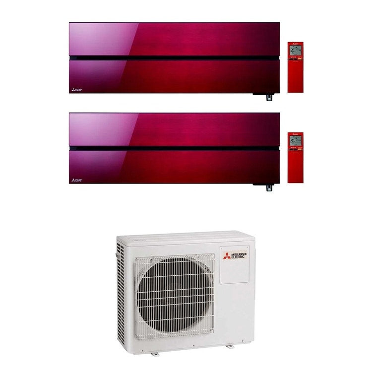 Mitsubishi 2-fach-Split-Klimagerät MSZ-LN Kirigamine Style, Wandgerät, Inverter, WLAN, Ruby Red – Außengerät R32 5,4 kW, Innengeräte 12000+12000 BTU MXZ-3F54VF+MSZ-LN[35|35]VG2R
