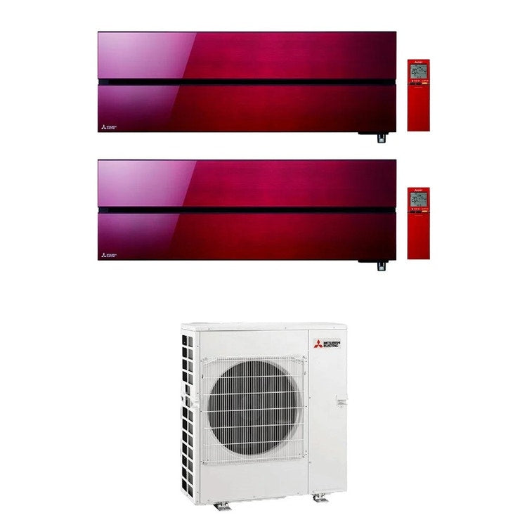 Mitsubishi 2-fach-Split-Klimagerät MSZ-LN Kirigamine Style, Wandgerät, Inverter, WLAN, Ruby Red – Außengerät R32 8,3 kW, Innengeräte 18000+18000 BTU MXZ-4F83VFHZ+MSZ-LN[50|50]VG2R