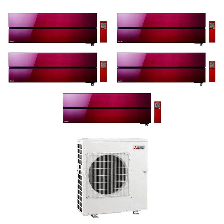 Mitsubishi 5-fach-Split-Klimagerät MSZ-LN Kirigamine Style, Wandgerät, Inverter, WLAN, Ruby Red – Außengerät R32 12 kW, Innengeräte 9000+9000+12000+12000+12000 BTU MXZ-6F120VF+MSZ-LN[25|25|35|35|35]VG2R