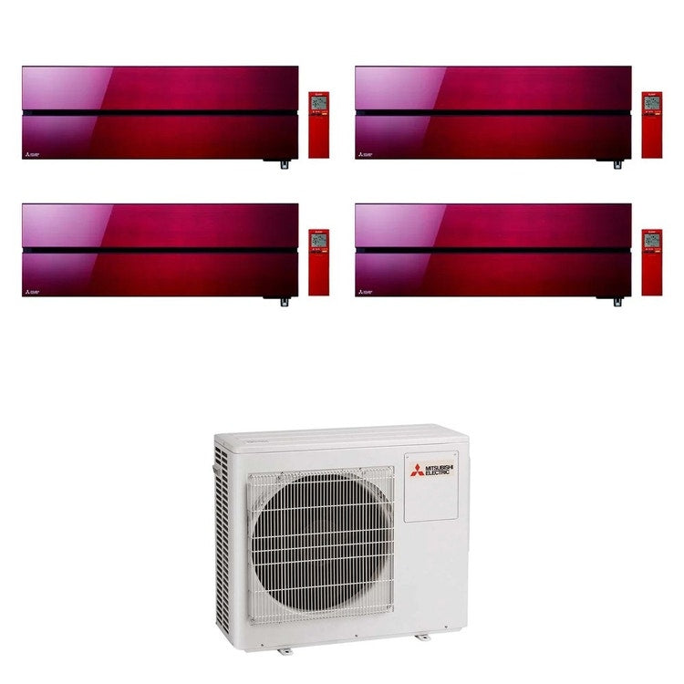 Mitsubishi 4-fach-Split-Klimagerät MSZ-LN Kirigamine Style, Wandgerät, Inverter, WLAN, Ruby Red – Außengerät R32 10,2 kW, Innengeräte 9000+9000+18000+18000 BTU MXZ-5F102VF+MSZ-LN[25|25|50|50]VG2R