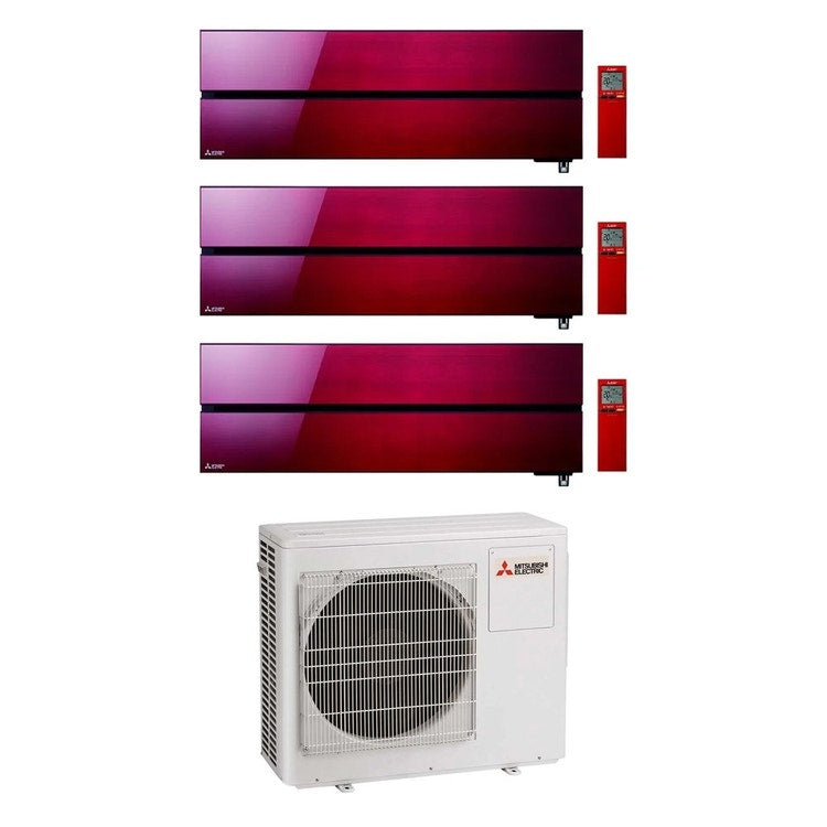Mitsubishi 3-fach-Split-Klimagerät MSZ-LN Kirigamine Style, Wandgerät, Inverter, WLAN, Ruby Red – Außengerät R32 10,2 kW, Innengeräte 9000+9000+12000 BTU MXZ-5F102VF+MSZ-LN[25|25|35]VG2R