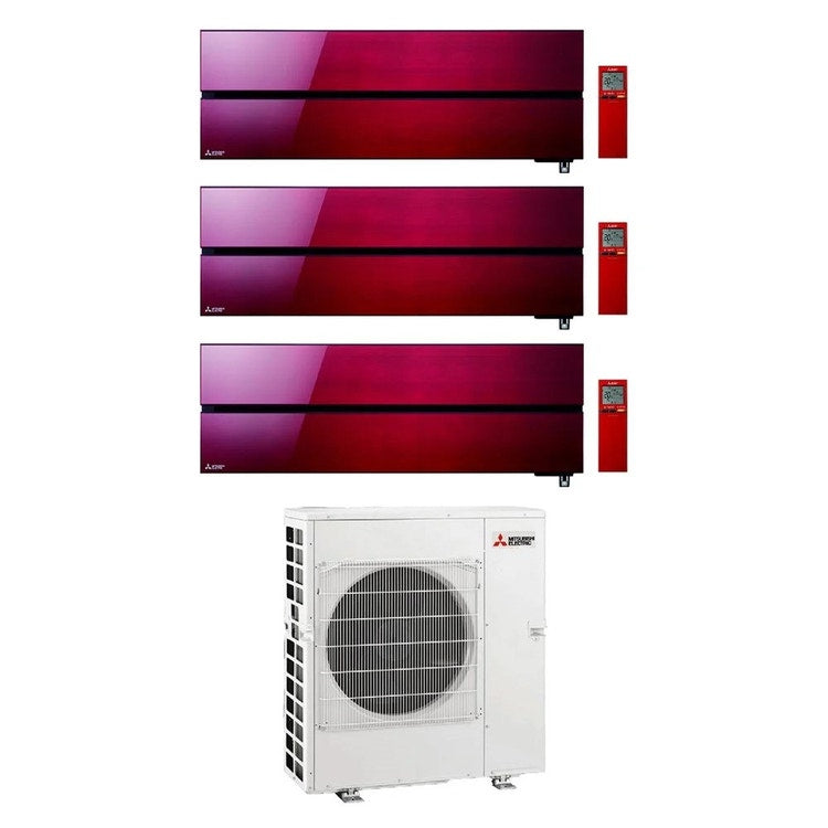 Mitsubishi 3-fach-Split-Klimagerät MSZ-LN Kirigamine Style, Wandgerät, Inverter, WLAN, Ruby Red – Außengerät R32 8,3 kW, Innengeräte 9000+12000+12000 BTU MXZ-4F83VFHZ+MSZ-LN[25|35|35]VG2R
