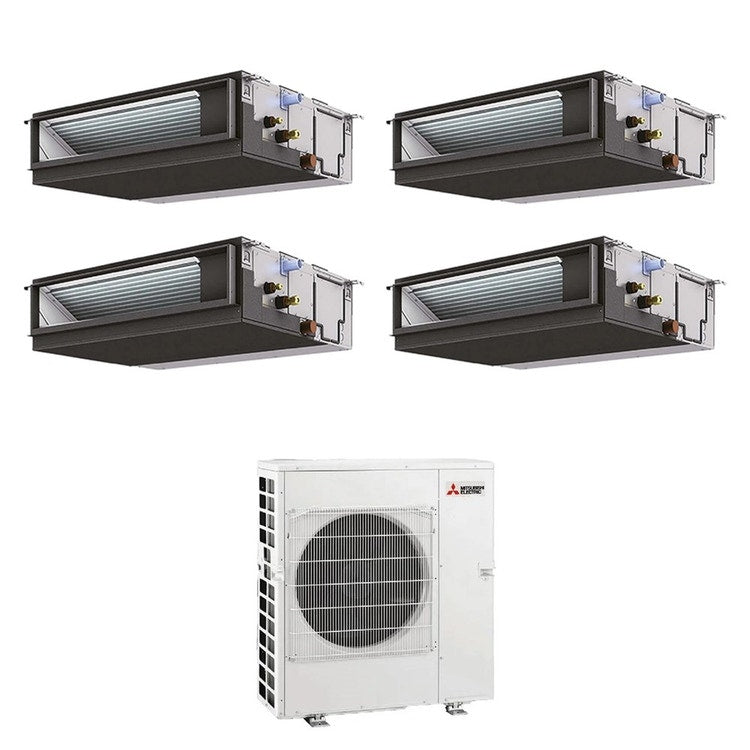 Mitsubishi 4-fach-Split-Klimagerät Kanalgerät mittlere Pressung Gewerbe, Inverter – Außengerät R32 12 kW, Innengeräte 12000+12000+12000+18000 BTU MXZ-6F120VF+PEAD-M[35|35|35|50]JA2