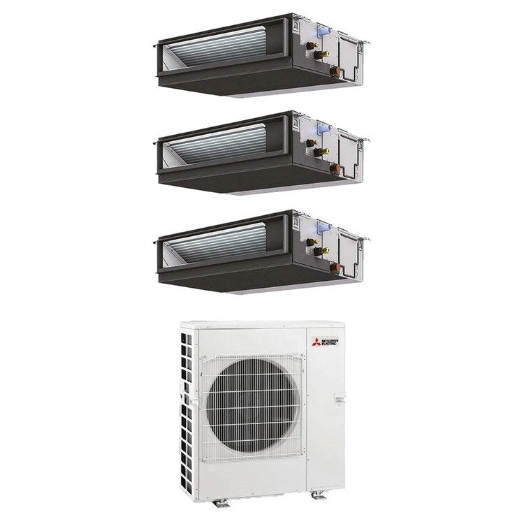 Mitsubishi 3-fach-Split-Klimagerät Kanalgerät mittlere Pressung Gewerbe, Inverter – Außengerät R32 8,3 kW, Innengeräte 12000+12000+21000 BTU MXZ-4F83VFHZ+PEAD-M[35|35|60]JA2
