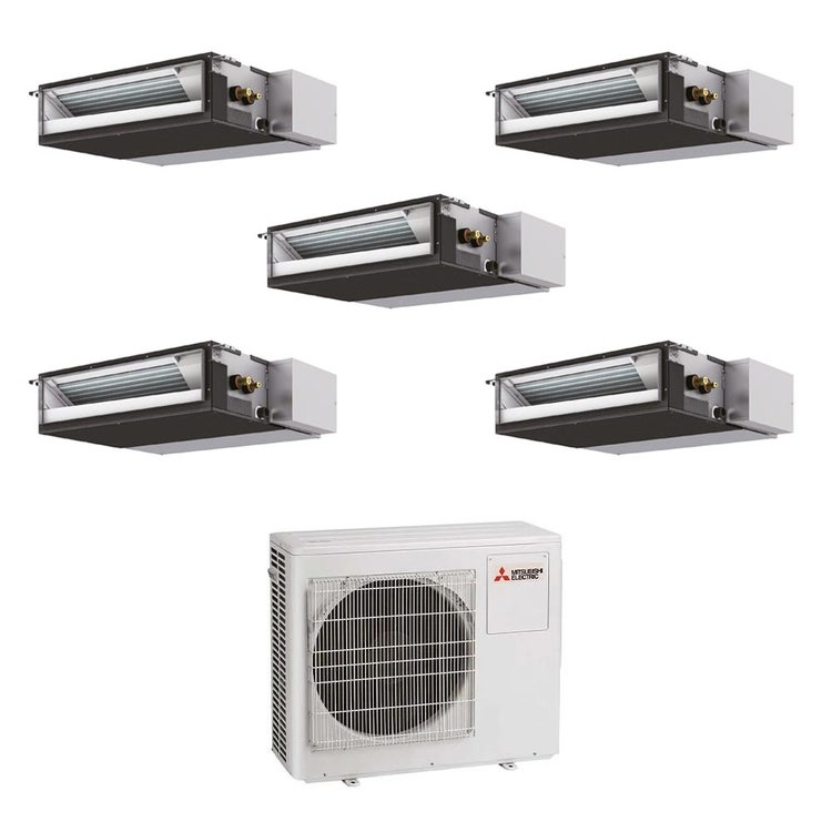 Mitsubishi 5-fach-Split-Klimagerät SEZ-M Kanalgerät kompakt, Inverter – Außengerät R32 10,2 kW, Innengeräte 9000+9000+12000+12000+18000 BTU MXZ-5F102VF+SEZ-M[25|25|35|35|50]DA2