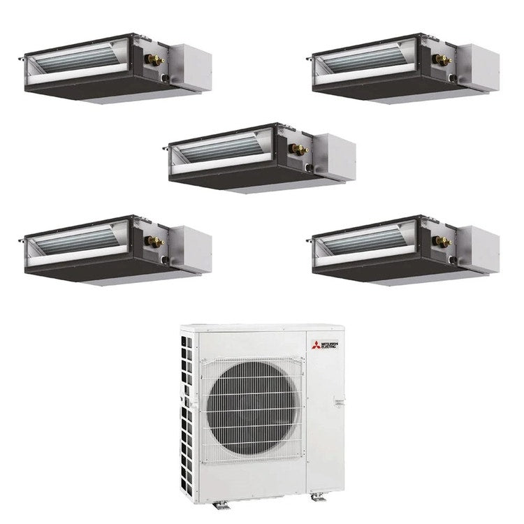 Mitsubishi 5-fach-Split-Klimagerät SEZ-M Kanalgerät kompakt, Inverter – Außengerät R32 12 kW, Innengeräte 9000+9000+9000+9000+24000 BTU MXZ-6F120VF+SEZ-M[25|25|25|25|71]DA2