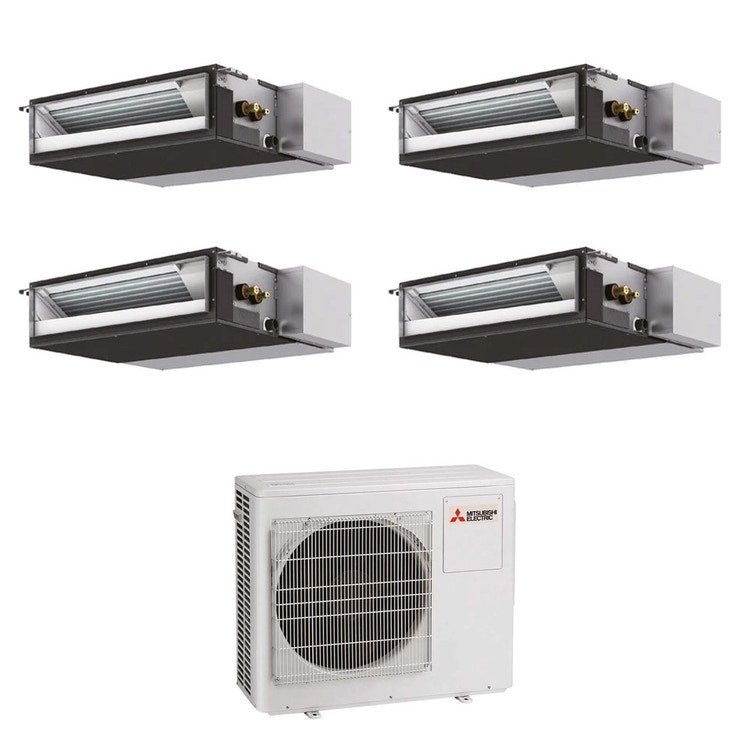 Mitsubishi 4-fach-Split-Klimagerät SEZ-M Kanalgerät kompakt, Inverter – Außengerät R32 10,2 kW, Innengeräte 9000+9000+12000+18000 BTU MXZ-5F102VF+SEZ-M[25|25|35|50]DA2