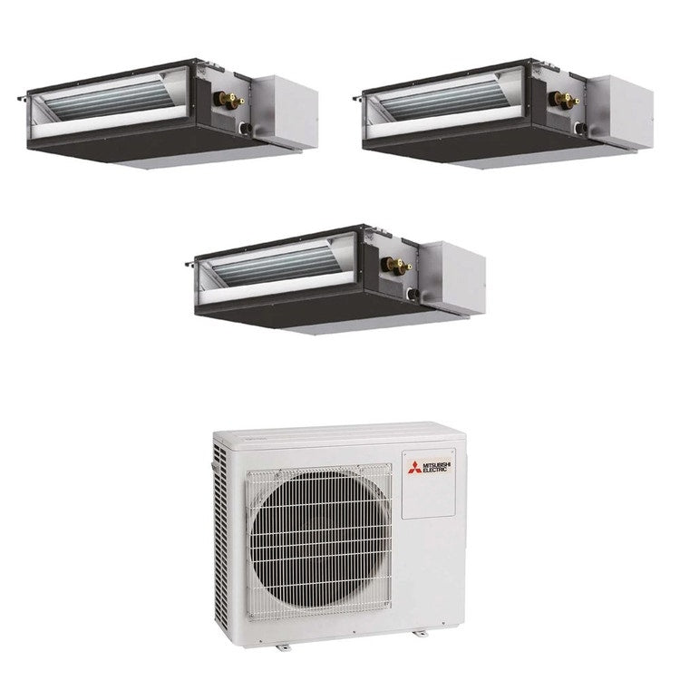 Mitsubishi 3-fach-Split-Klimagerät SEZ-M Kanalgerät kompakt, Inverter – Außengerät R32 10,2 kW, Innengeräte 9000+24000+24000 BTU MXZ-5F102VF+SEZ-M[25|71|71]DA2