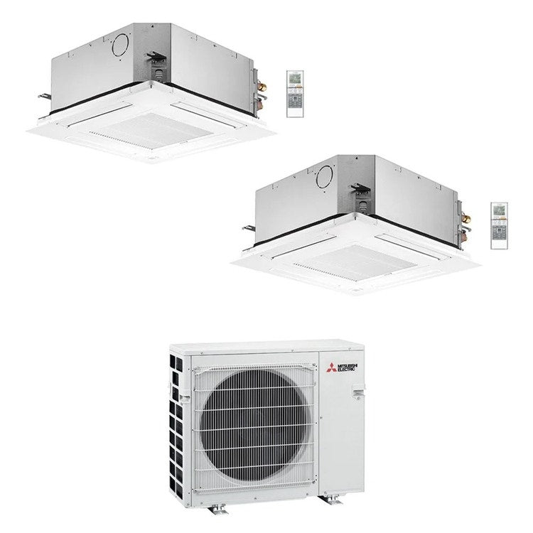 Mitsubishi 2-fach-Split-Klimagerät SLZ-M 4-Wege-Kassette, Inverter – Außengerät VFHZ R32 5,3 kW, Innengeräte 12000+12000 BTU MXZ-2F53VFHZ+SLZ-M[35|35]FA2