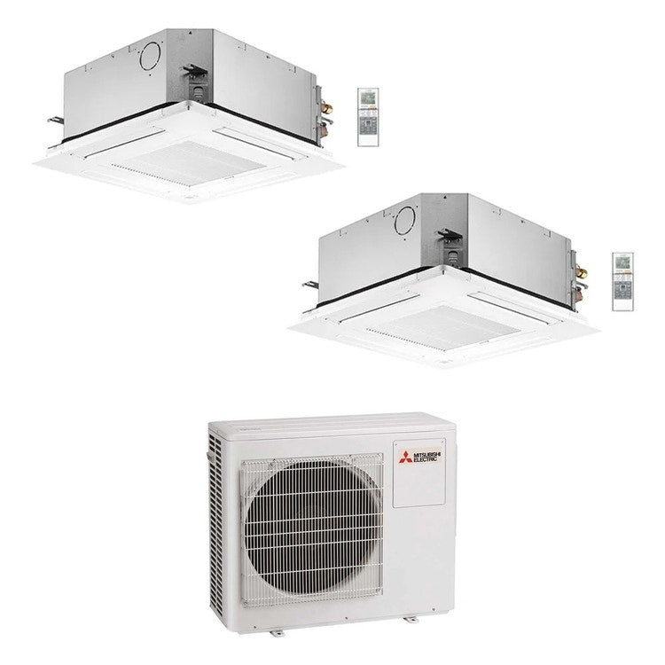 Mitsubishi 2-fach-Split-Klimagerät SLZ-M 4-Wege-Kassette, Inverter – Außengerät R32 8 kW, Innengeräte 18000+18000 BTU MXZ-4F80VF+SLZ-M[50|50]FA2