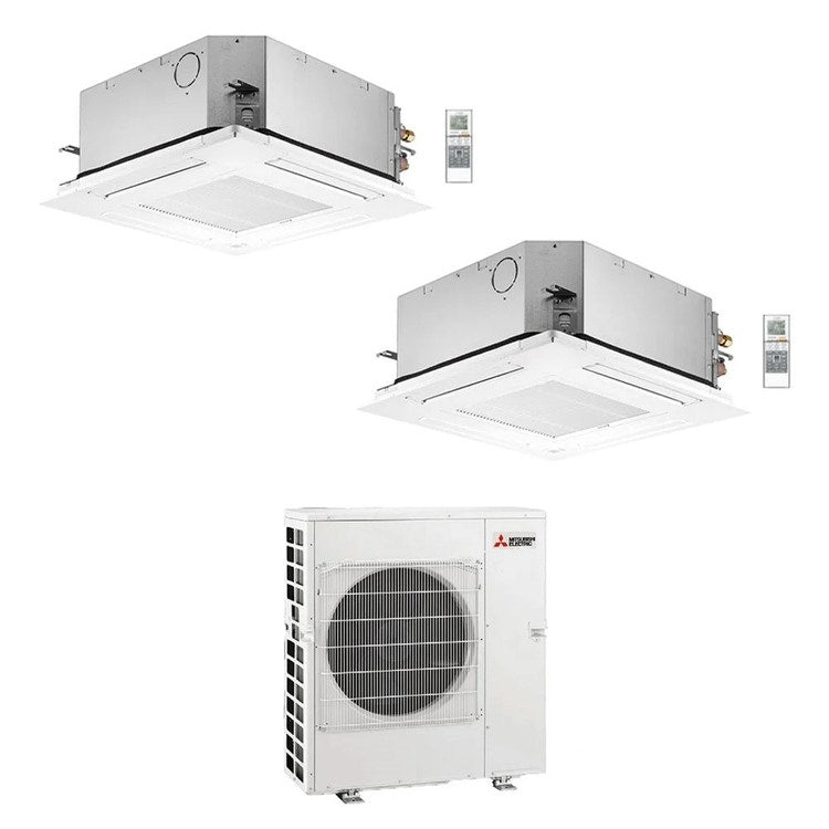Mitsubishi 2-fach-Split-Klimagerät SLZ-M 4-Wege-Kassette, Inverter – Außengerät R32 8,3 kW, Innengeräte 9000+18000 BTU MXZ-4F83VFHZ+SLZ-M[25|50]FA2
