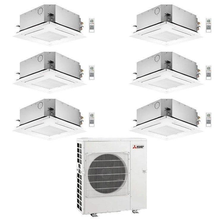Mitsubishi 6-fach-Split-Klimagerät SLZ-M 4-Wege-Kassette, Inverter – Außengerät R32 12 kW, Innengeräte 9000+9000+9000+9000+12000+12000 BTU MXZ-6F120VF+SLZ-M[25|25|25|25|35|35]FA2