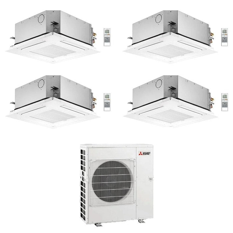 Mitsubishi 4-fach-Split-Klimagerät SLZ-M 4-Wege-Kassette, Inverter – Außengerät R32 12 kW, Innengeräte 9000+18000+18000+18000 BTU MXZ-6F120VF+SLZ-M[25|50|50|50]FA2