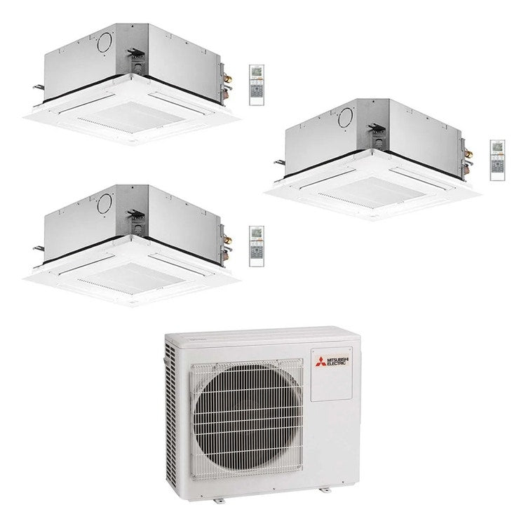 Mitsubishi 3-fach-Split-Klimagerät SLZ-M 4-Wege-Kassette, Inverter – Außengerät R32 10,2 kW, Innengeräte 12000+12000+12000 BTU MXZ-5F102VF+SLZ-M[35|35|35]FA2