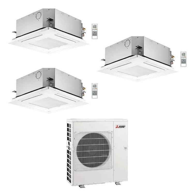 Mitsubishi 3-fach-Split-Klimagerät SLZ-M 4-Wege-Kassette, Inverter – Außengerät R32 8,3 kW, Innengeräte 9000+9000+12000 BTU MXZ-4F83VFHZ+SLZ-M[25|25|35]FA2