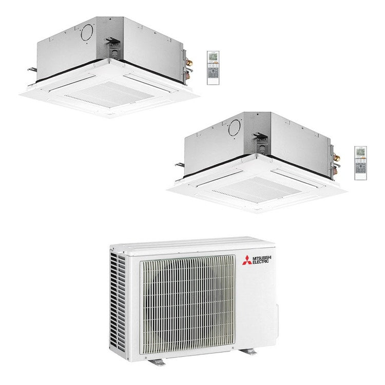 Mitsubishi 2-fach-Split-Klimagerät SLZ-M 4-Wege-Kassette, Inverter – Außengerät R32 5,3 kW, Innengeräte 9000+9000 BTU MXZ-2F53VF+SLZ-M[25|25]FA2