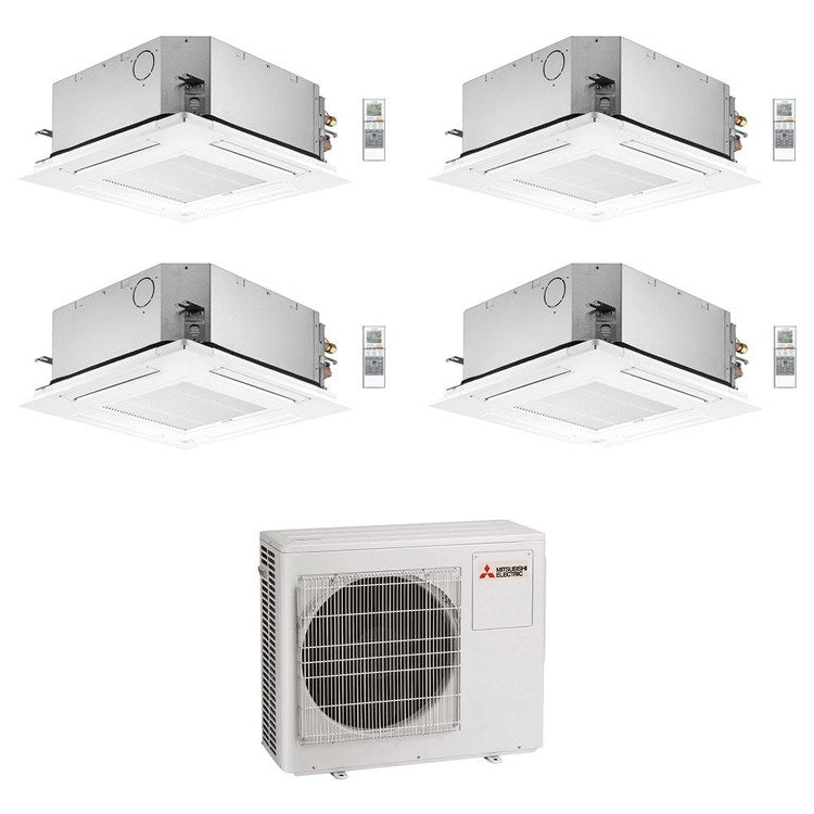 Mitsubishi 4-fach-Split-Klimagerät SLZ-M 4-Wege-Kassette, Inverter – Außengerät R32 8 kW, Innengeräte 9000+9000+9000+12000 BTU MXZ-4F80VF+SLZ-M[25|25|25|35]FA2