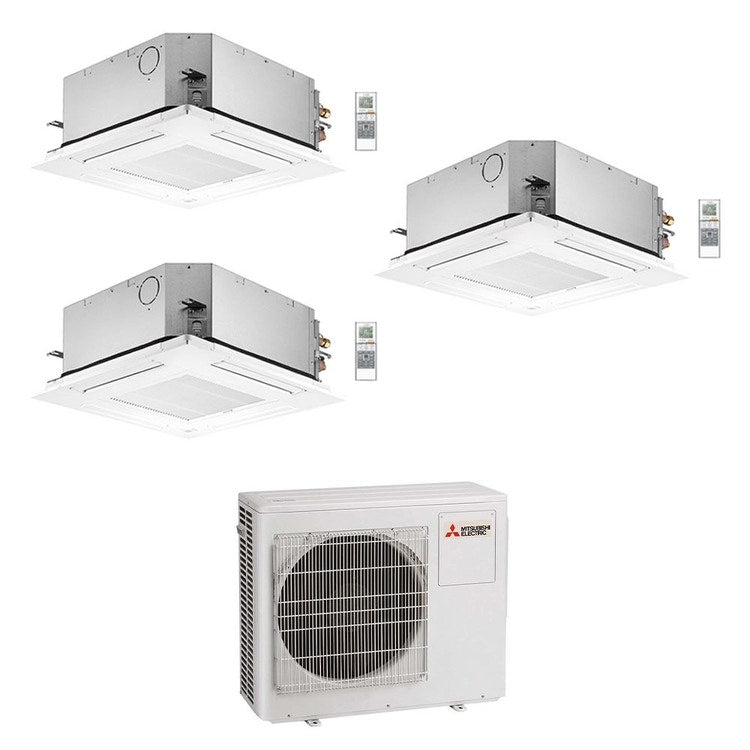 Mitsubishi 3-fach-Split-Klimagerät SLZ-M 4-Wege-Kassette, Inverter – Außengerät R32 5,4 kW, Innengeräte 9000+12000+12000 BTU MXZ-3F54VF+SLZ-M[25|35|35]FA2