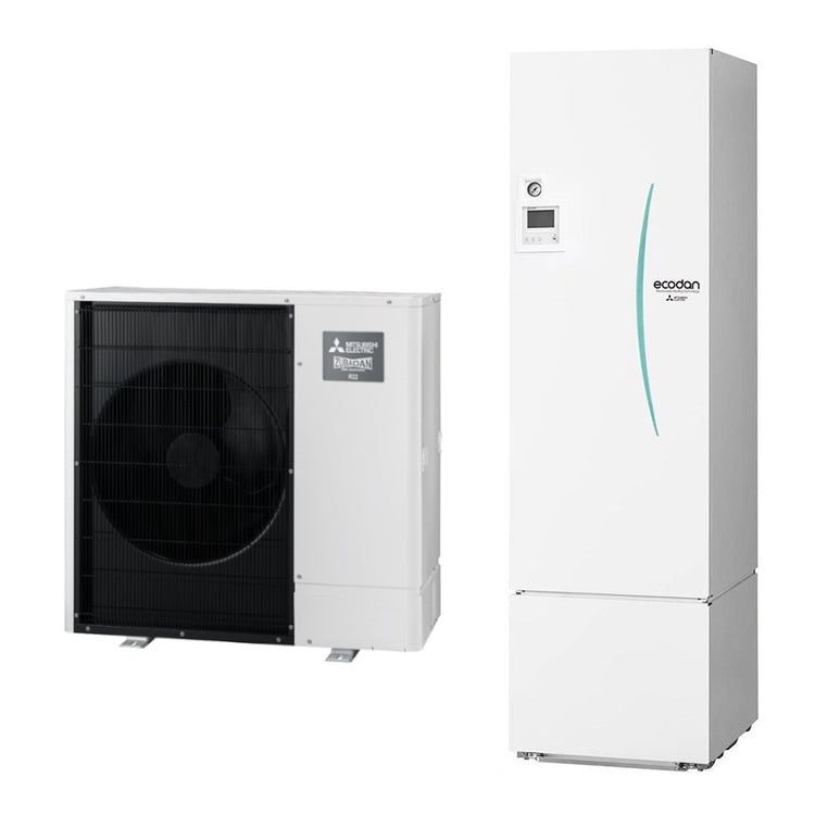 Mitsubishi Hydronisches System bestehend aus Inverter-Wärmepumpe Zubadan 12 kW dreiphasig mit reversiblem Hydrotank Medium 300 Liter SPLIT PUZ-SHWM120YAA+ERST30F-VM2EE