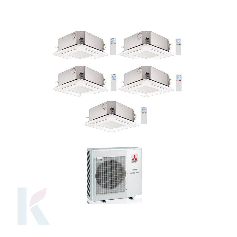 Solarics Mitsubishi 4-Way Cassette - 9000 + 9000 + 12000 + 12000 + 12000 BTU - Ext. MXZ-5F102VF – Multisplit-Set