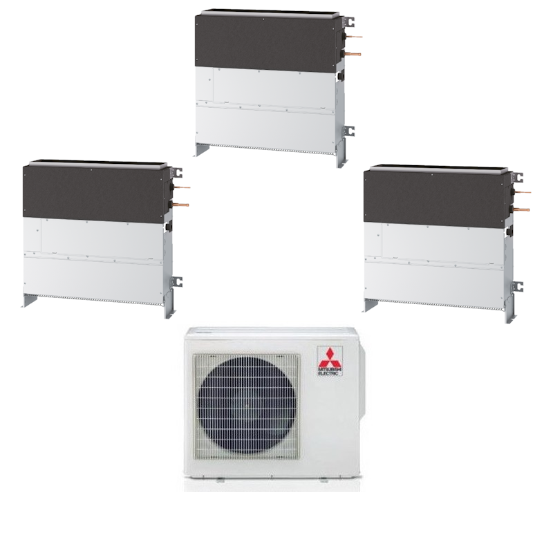 Mitsubishi Multisplit-Klimaanlage (3x1) – Bodenkanal – 9000 + 18000 + 18000 BTU – Ext. MXZ-4F72VF