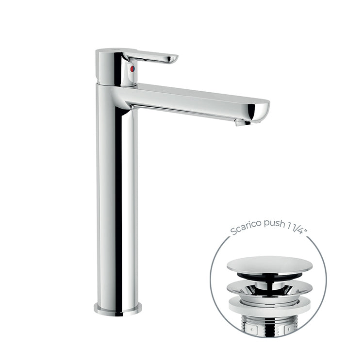 Nobili Einhebelmischer für Waschschale H. 27 cm, mit Durchflussbegrenzer, mit Push-1 1/4” Ablauf, Chromoberfläche ABC AB87128/2CR