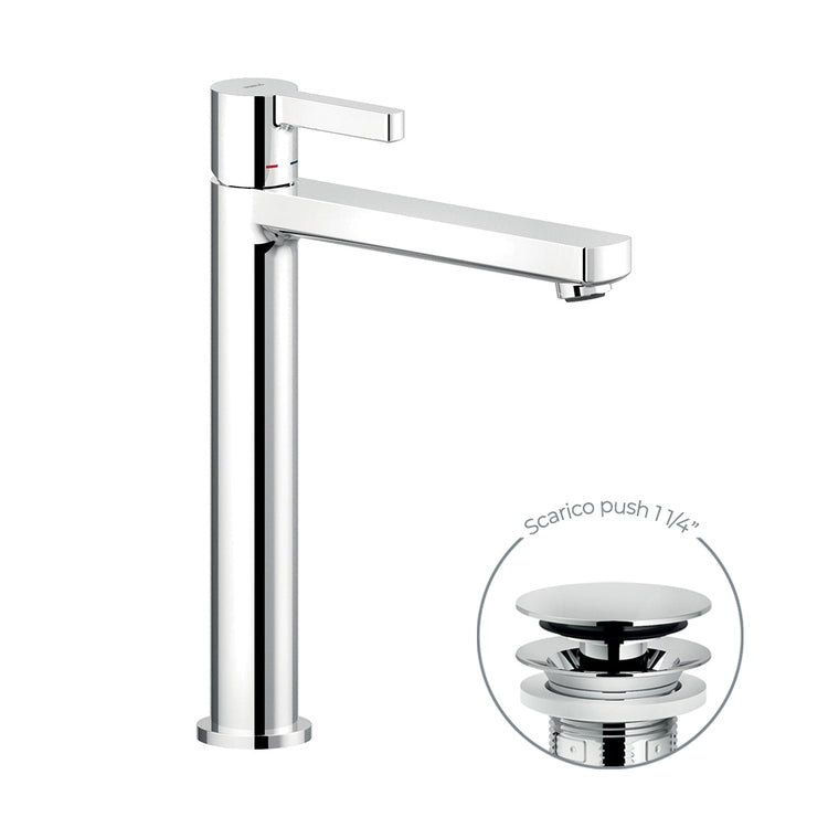 Nobili Einhandmischer für Waschbecken H. 29 cm, mit Push-Ablauf 1 1/4”, Chrom-Finish LIRA LR116128/2CR