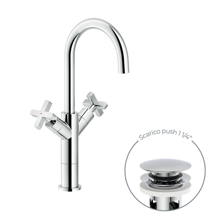 Nobili Einhebelmischer für Waschtisch H. 37 cm, mit Ablauf 1 1/4” Push, Chromoberfläche LIRA LR116258/2CR