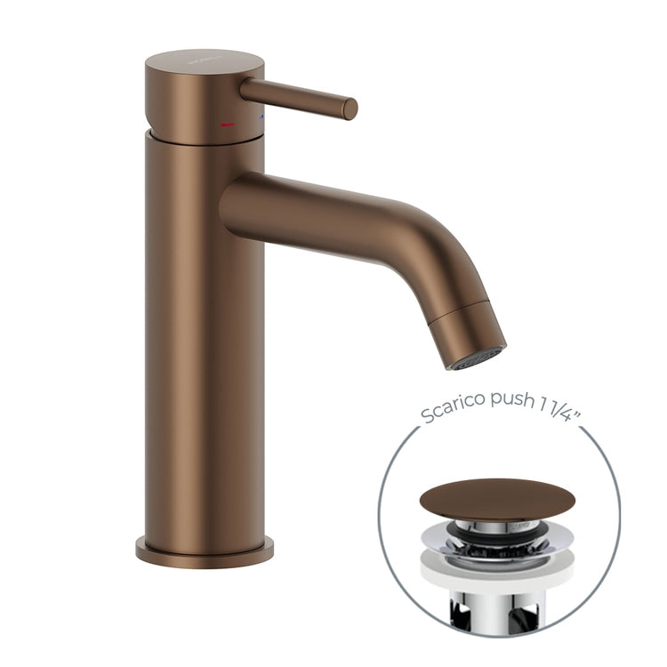 Nobili Einhandmischer H. 18 cm für Waschbecken, mit 1 1/4” Push-Ablauf, Farbe Tabak matt Finish LIVE LV00118/16TA